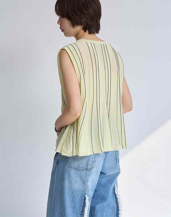 
                  
                    Load image into Gallery viewer, ペーパーヤーンストライプニット / BEH13009WA
                  
                