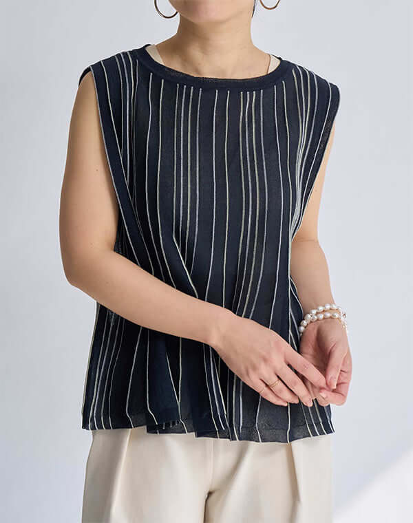 
                  
                    Load image into Gallery viewer, ペーパーヤーンストライプニット / BEH13009WA
                  
                