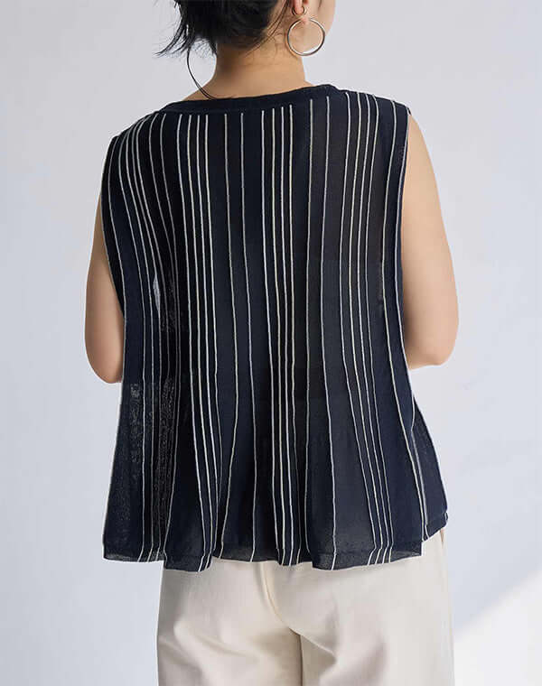 
                  
                    Load image into Gallery viewer, ペーパーヤーンストライプニット / BEH13009WA
                  
                