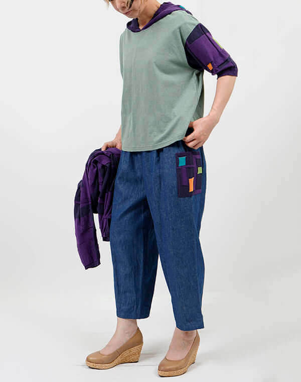 
                  
                    Load image into Gallery viewer, 綿麻ジャージーニットドッキングプルオーバー / BEH07069WA
                  
                