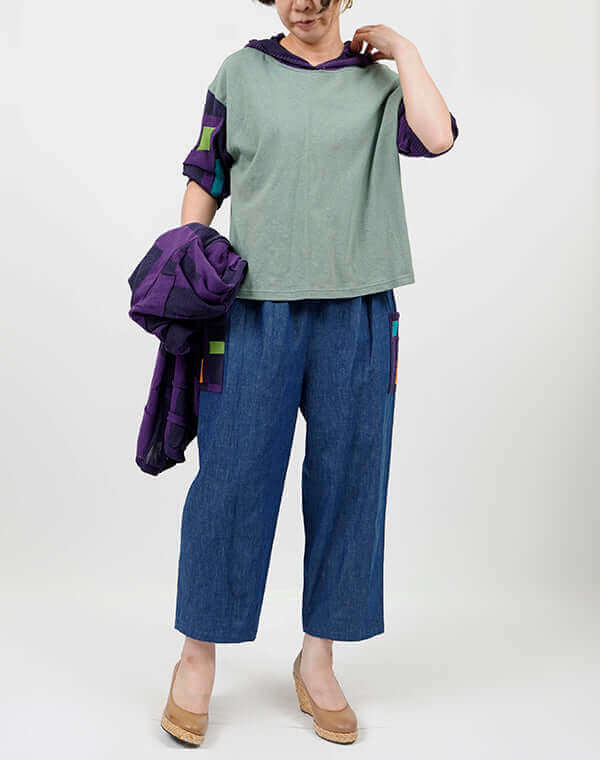 
                  
                    Load image into Gallery viewer, 綿麻ジャージーニットドッキングプルオーバー / BEH07069WA
                  
                