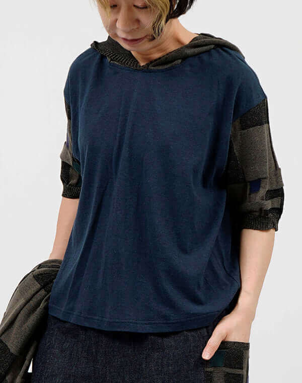 
                  
                    Load image into Gallery viewer, 綿麻ジャージーニットドッキングプルオーバー / BEH07069WA
                  
                