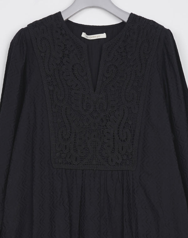 
                  
                    Load image into Gallery viewer, Cotton Jacquard Lace Yoke Dress / 303237252005
                  
                