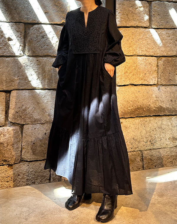 
                  
                    Load image into Gallery viewer, Cotton Jacquard Lace Yoke Dress / 303237252005
                  
                