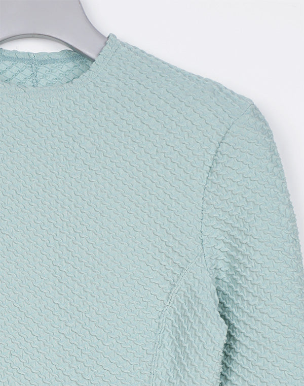 
                  
                    Load image into Gallery viewer, Shirring Jersey Jacquard Long Sleeve Top / 301165252003
                  
                