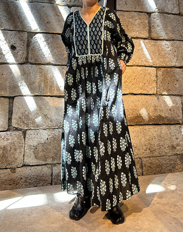 
                  
                    Load image into Gallery viewer, Cotton Voile Ethnic Combination Print Gather Dress / 303237252006
                  
                