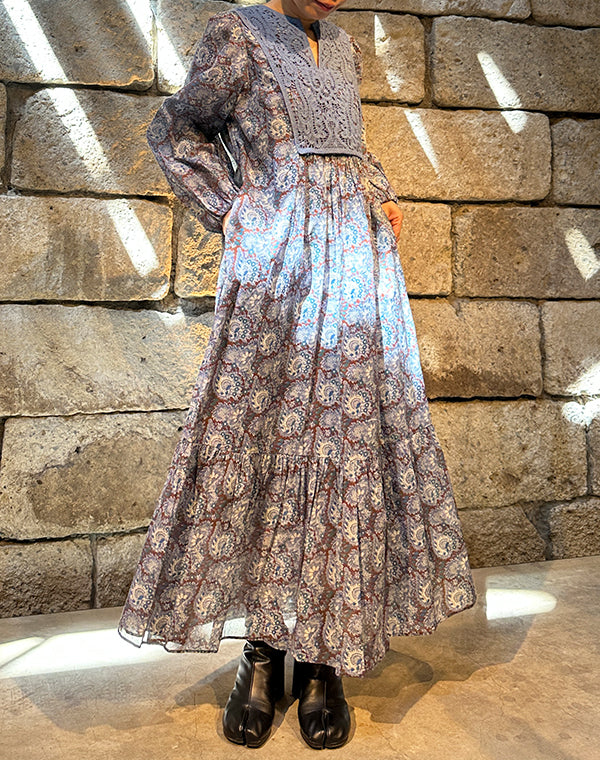 
                  
                    Load image into Gallery viewer, Cotton Organza Paisley Dance Lace Yoke Dress / 303237252003
                  
                