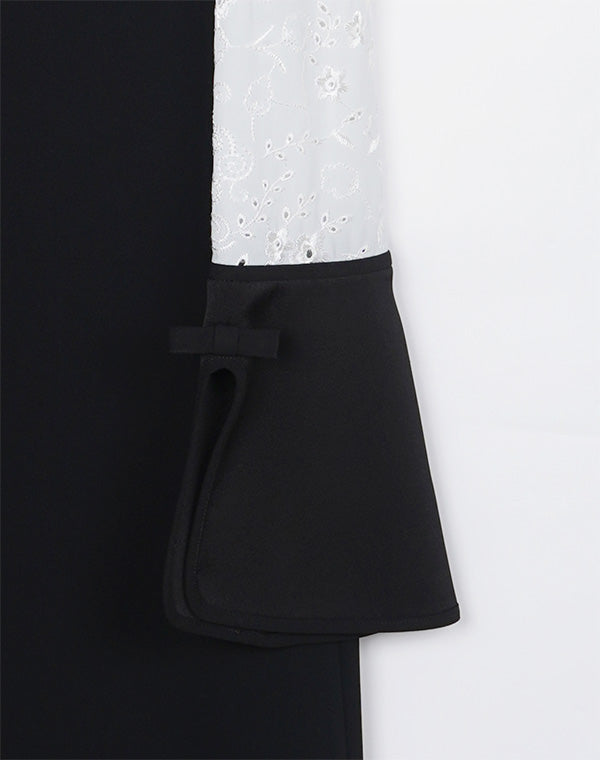 
                  
                    Load image into Gallery viewer, Triacetate Georgette Floral Embroidery Sleeve Classic Dress / 303165252005
                  
                