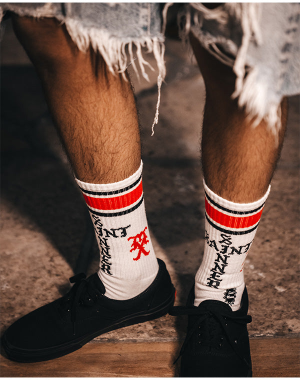
                  
                    Load image into Gallery viewer, SM-HR1-0000-107SOCKS/SINNER/WHITE+RED / 336231252004
                  
                
