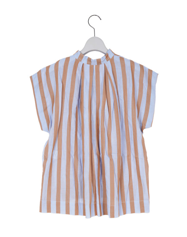 
                  
                    Load image into Gallery viewer, Cotton Voile Stripe French Sleeve Blouse / 312237241001
                  
                