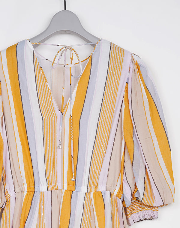 
                  
                    Load image into Gallery viewer, Cotton Voile Stripe Volume Sleeve Dress / 303237252001
                  
                