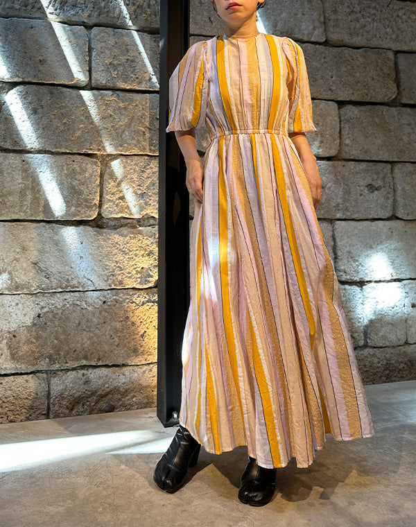 
                  
                    Load image into Gallery viewer, Cotton Voile Stripe Volume Sleeve Dress / 303237252001
                  
                