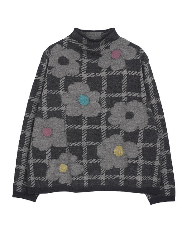 
                  
                    Load image into Gallery viewer, チェックフラワー圧縮プルオーバー / BEA01421WA
                  
                