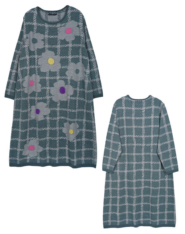 
                  
                    Load image into Gallery viewer, チェックフラワー圧縮ワンピース / BEA01422WA
                  
                