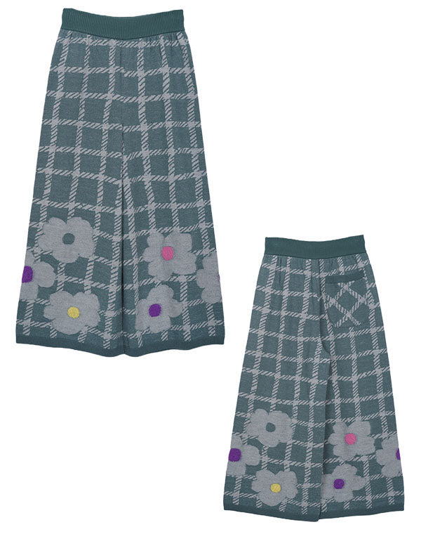 
                  
                    Load image into Gallery viewer, チェックフラワー圧縮ニットパンツ / BEA01424WA
                  
                