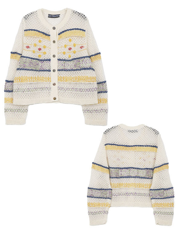 
                  
                    Load image into Gallery viewer, モヘアメッシュジャカードカーディガン / BEA01446WA
                  
                