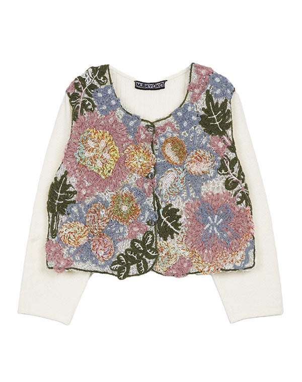 
                  
                    Load image into Gallery viewer, ニットドッキング花々刺繍カーディガン / BEA01456WA
                  
                