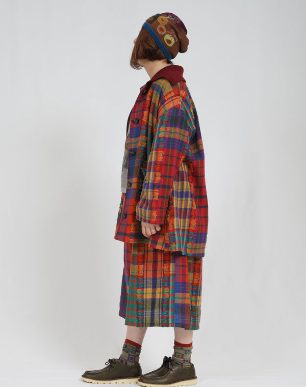 
                  
                    Load image into Gallery viewer, パッチワークチェック柄ニット使いコート / BEA07461WA
                  
                