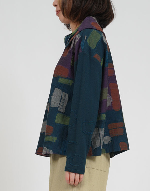 
                  
                    Load image into Gallery viewer, ジオメトリー柄ニットスリーブブラウス / BEA07451WA
                  
                