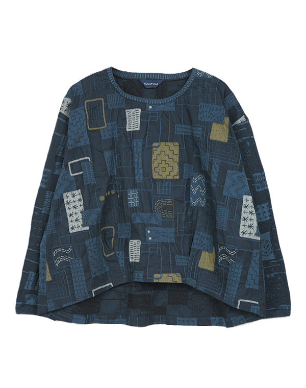 
                  
                    Load image into Gallery viewer, 刺し子柄ストレッチニットスリーブブラウス / BEA07455WA
                  
                