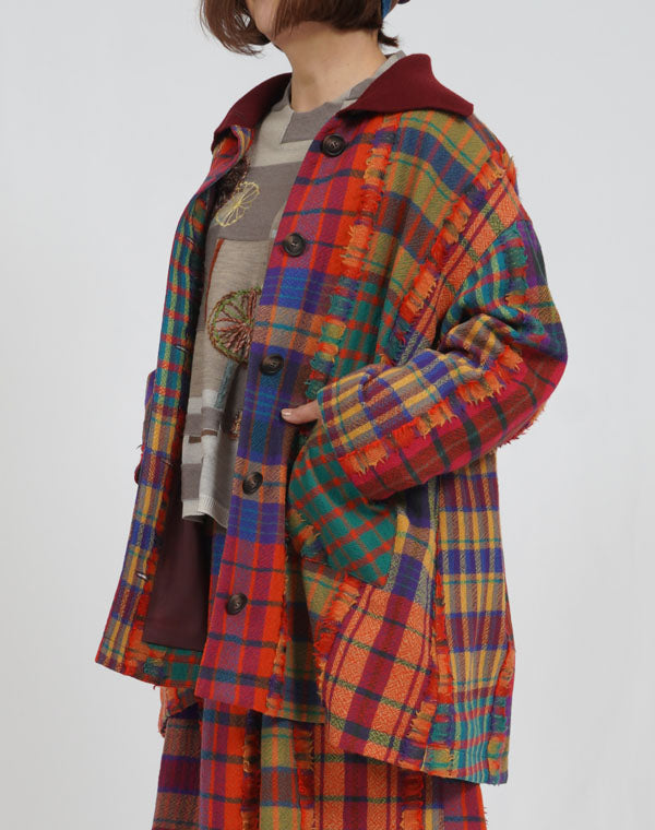 
                  
                    Load image into Gallery viewer, パッチワークチェック柄ニット使いコート / BEA07461WA
                  
                