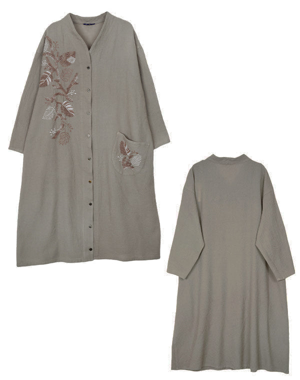 
                  
                    Load image into Gallery viewer, 製品染めリーフ柄刺繍入りシャツワンピース / BEF07660WA
                  
                