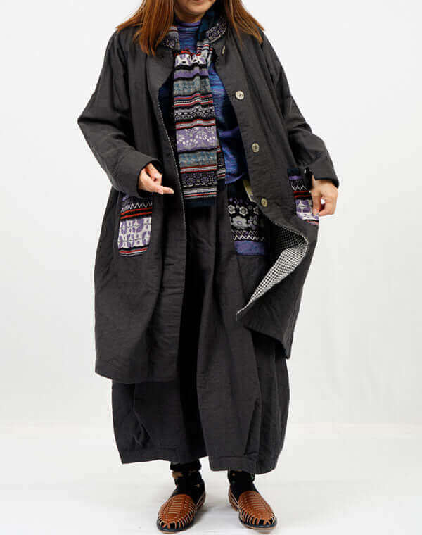 綿麻リバーシブルロングコート / BEH01055WA