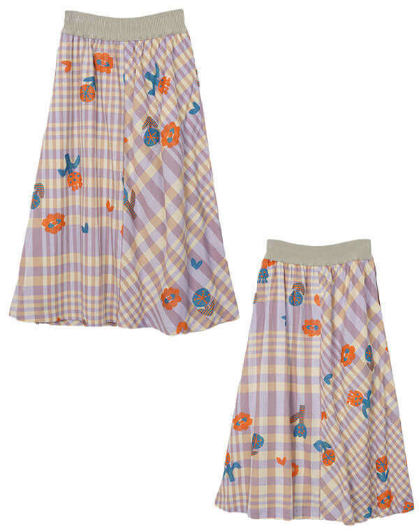 
                  
                    Load image into Gallery viewer, つぼみチェック切替スカート / BEH01066WA
                  
                