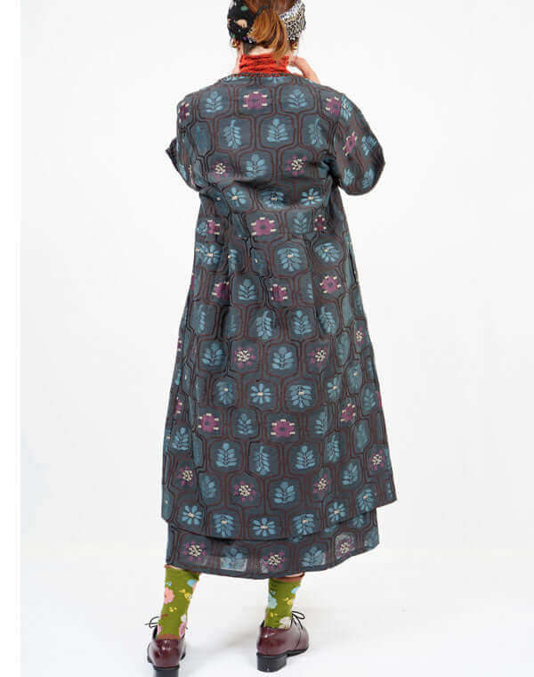 
                  
                    Load image into Gallery viewer, リーフ柄ジャカード前開きワンピース / BEH01070WA
                  
                