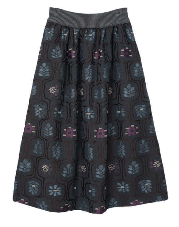 
                  
                    Load image into Gallery viewer, リーフ柄ジャカードフレアスカート / BEH01071WA
                  
                