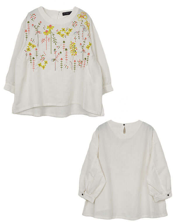 
                  
                    Load image into Gallery viewer, 綿麻シャンブレー刺繍ブラウス / BEH01091WA
                  
                