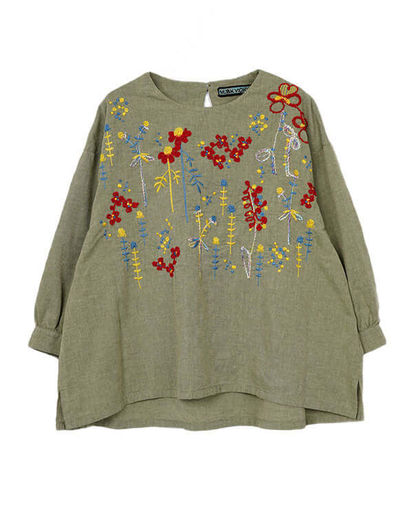 
                  
                    Load image into Gallery viewer, 綿麻シャンブレー刺繍ブラウス / BEH01091WA
                  
                