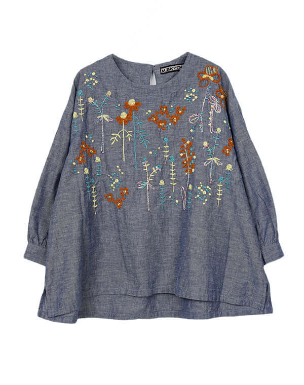 綿麻シャンブレー刺繍ブラウス / BEH01091WA