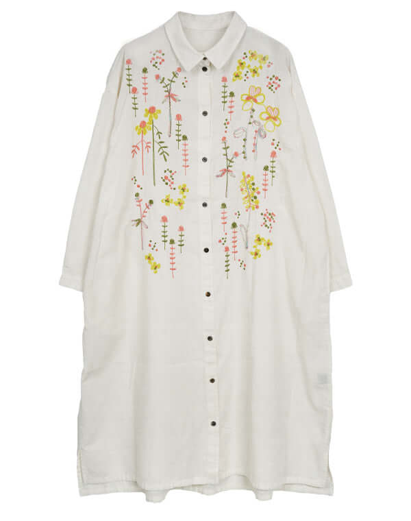 
                  
                    Load image into Gallery viewer, 綿麻シャンブレー刺繍前開きワンピース / BEH01092WA
                  
                