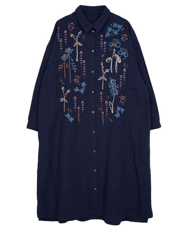 
                  
                    Load image into Gallery viewer, 綿麻シャンブレー刺繍前開きワンピース / BEH01092WA
                  
                