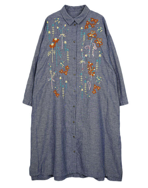 
                  
                    Load image into Gallery viewer, 綿麻シャンブレー刺繍前開きワンピース / BEH01092WA
                  
                