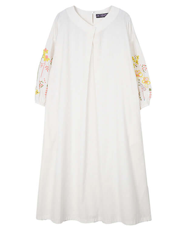 
                  
                    Load image into Gallery viewer, 綿麻シャンブレー袖刺繍ワンピース / BEH01093WA
                  
                