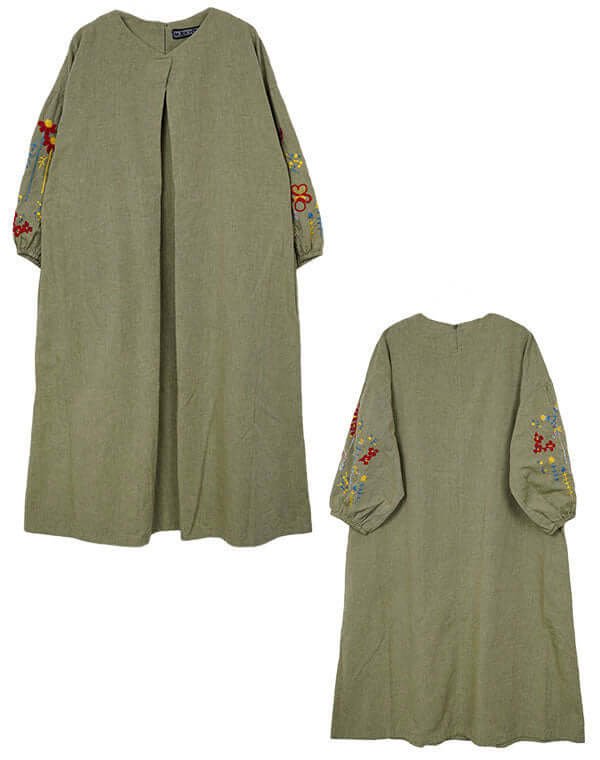 
                  
                    Load image into Gallery viewer, 綿麻シャンブレー袖刺繍ワンピース / BEH01093WA
                  
                