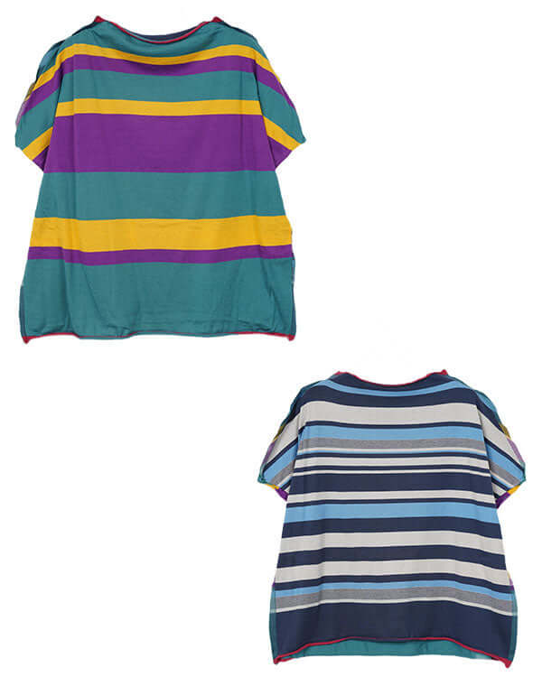 前後切替ボーダーフレンチスリーブショートTシャツ / BEH01104WA