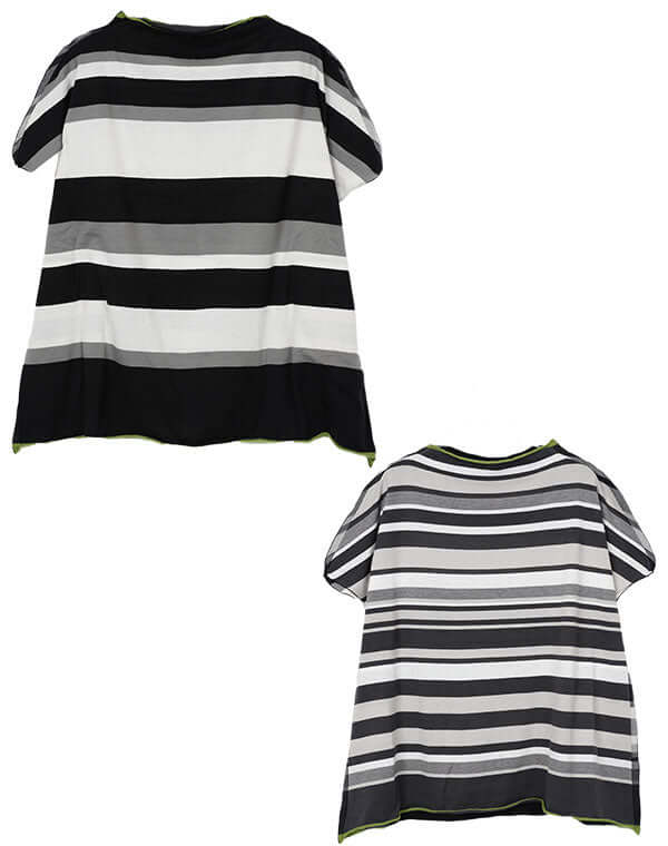 
                  
                    Load image into Gallery viewer, 前後切替ボーダーフレンチスリーブTシャツ / BEH01105WA
                  
                