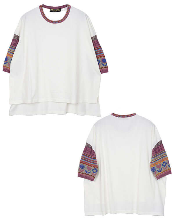 
                  
                    Load image into Gallery viewer, ジャカードニットワイドTシャツ / BEH01106WA
                  
                