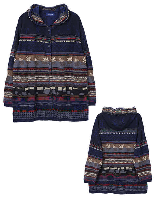 
                  
                    Load image into Gallery viewer, MIXジャカードフード付きカーディガン / BEH07003WA
                  
                