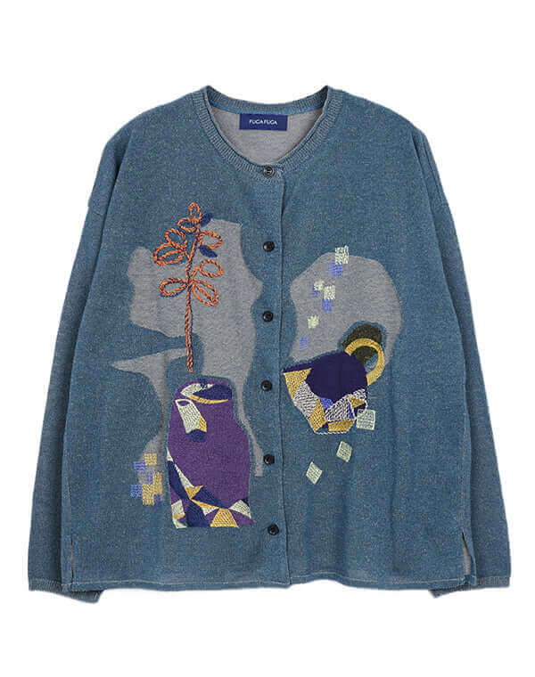 
                  
                    Load image into Gallery viewer, メシィカフェ柄刺繍入りカーディガン / BEH07010WA
                  
                