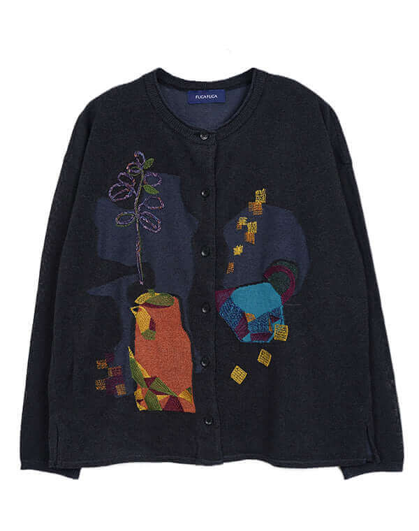 
                  
                    Load image into Gallery viewer, メシィカフェ柄刺繍入りカーディガン / BEH07010WA
                  
                