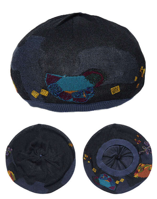 
                  
                    Load image into Gallery viewer, メシィカフェ柄刺繍入りベレー帽 / BEH07011WA
                  
                