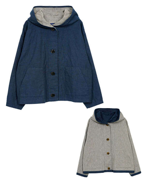 
                  
                    Load image into Gallery viewer, 綿麻リバーシブルフード付きショートジャケット / BEH07033WA
                  
                