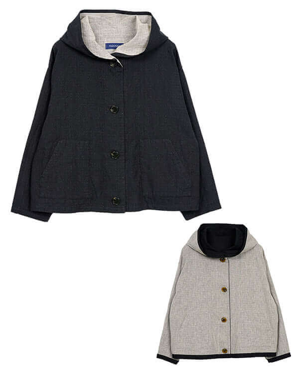 
                  
                    Load image into Gallery viewer, 綿麻リバーシブルフード付きショートジャケット / BEH07033WA
                  
                