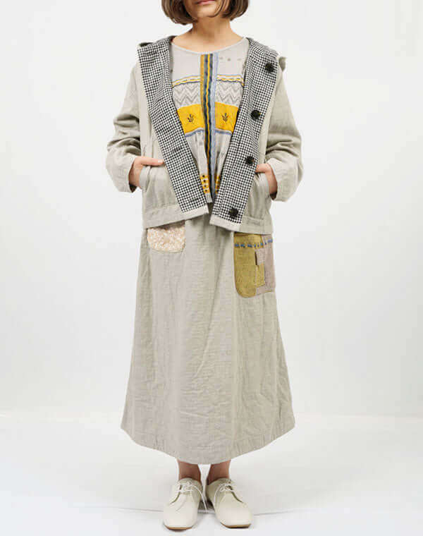 綿麻リバーシブルフード付きショートジャケット / BEH07033WA