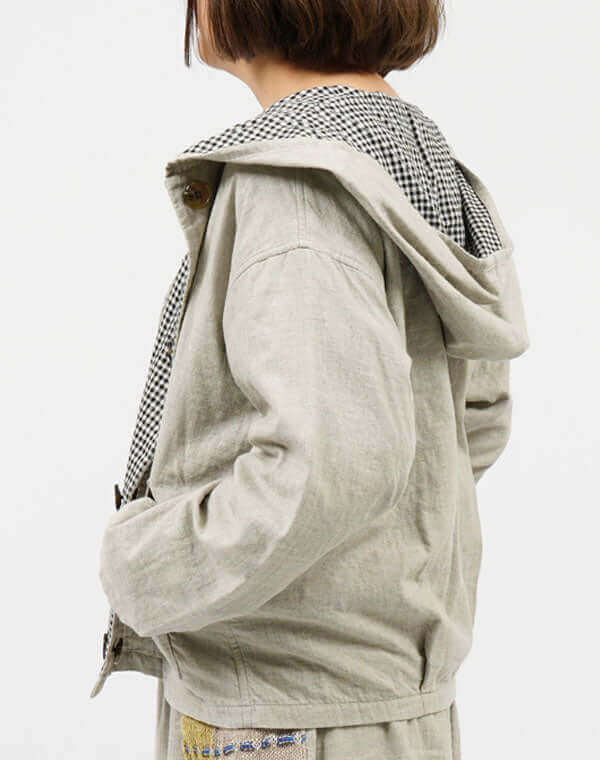 
                  
                    Load image into Gallery viewer, 綿麻リバーシブルフード付きショートジャケット / BEH07033WA
                  
                