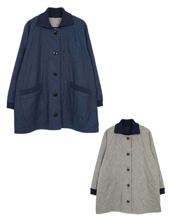 
                  
                    Load image into Gallery viewer, 綿麻リバーシブルニット使いミドルコート / BEH07034WA
                  
                